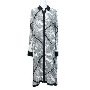 AllSaints Black and White Paisley Midi Shirt Dress